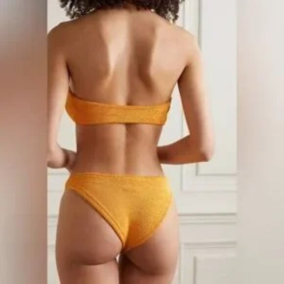 Hunza G Mango Sorbet Orange Crinkle Stretchy Bandeau Bikini OS - Picture 2 of 10